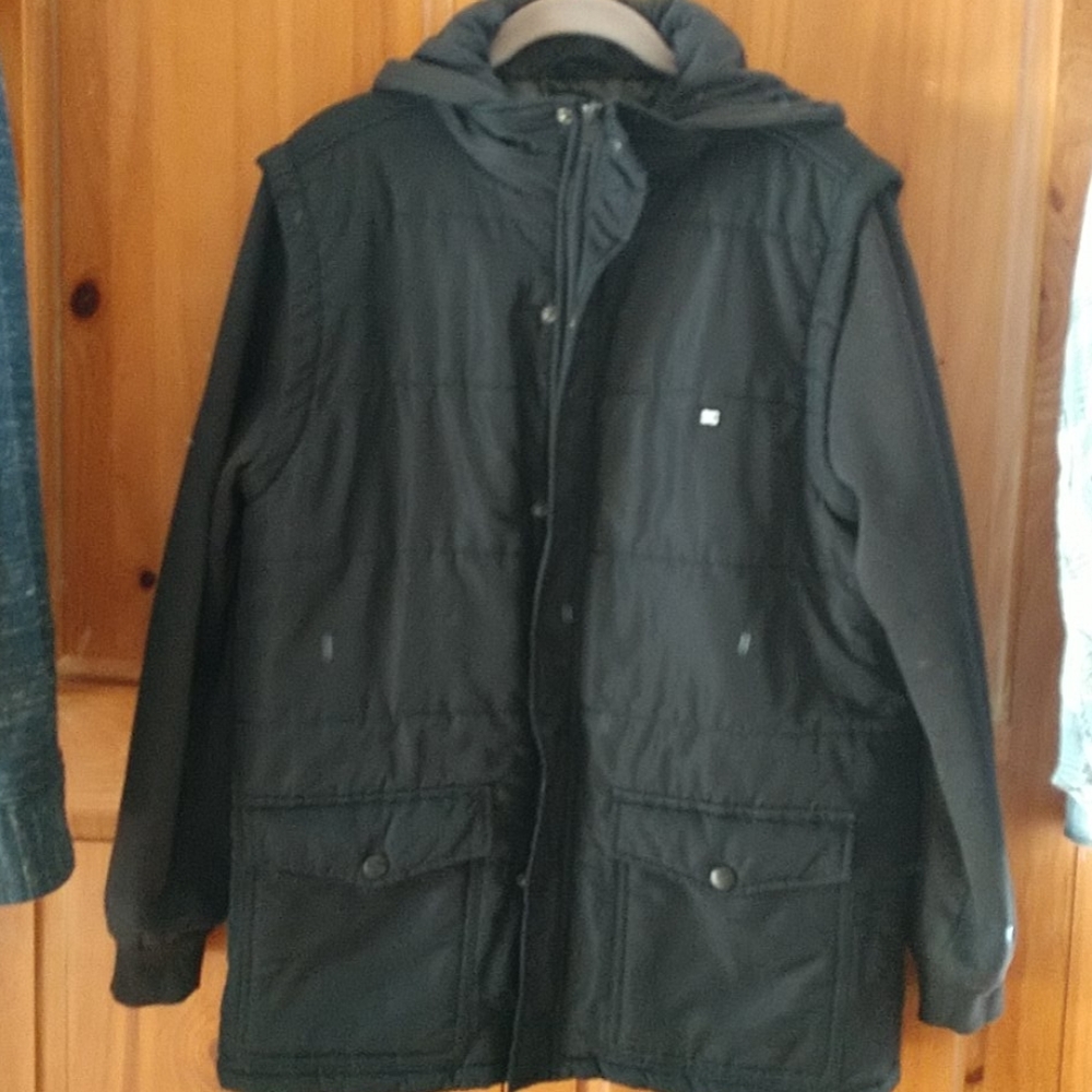 DG Soft Shell Coat w Hood Black Size Large